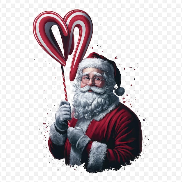 PSD a santa claus holding a lollipop with a heart shaped stick