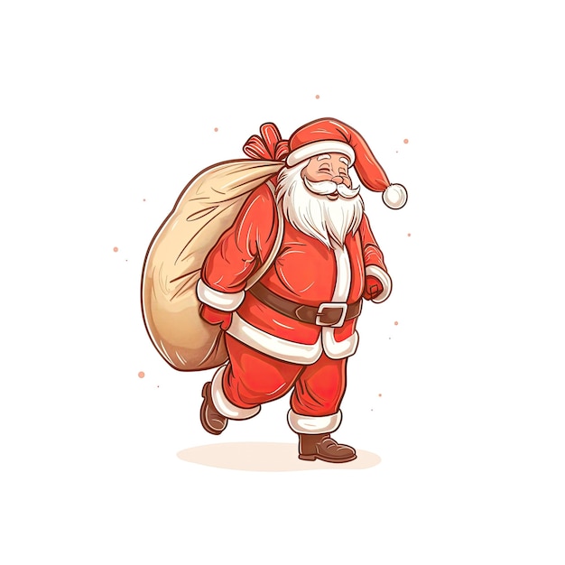 PSD santa claus strolling with his sack cartoon illustration