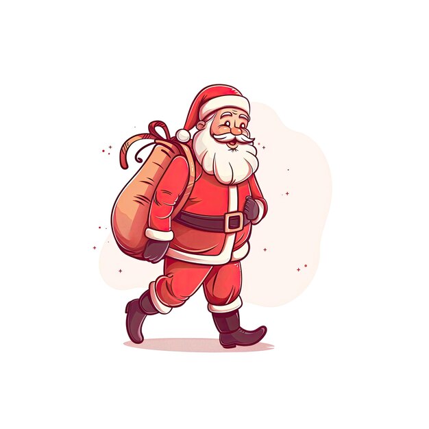 PSD santa claus strolling with his sack cartoon illustration