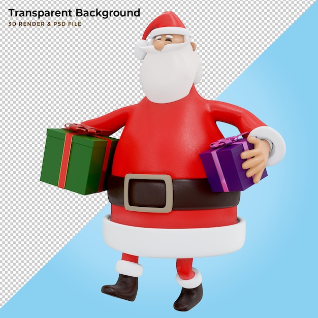 The Santa Claus with gift box. 3D illustration