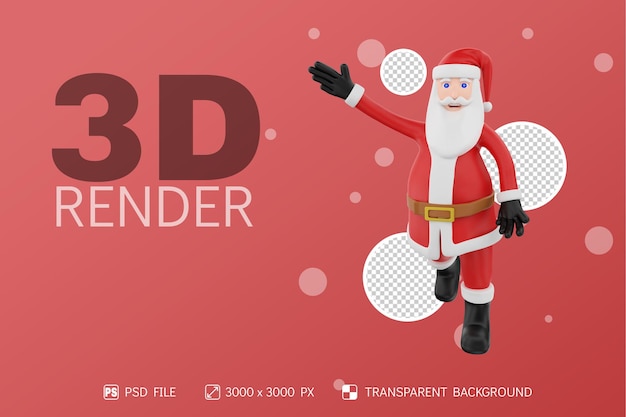 santa front view with raise one hand 3D Character isolated background