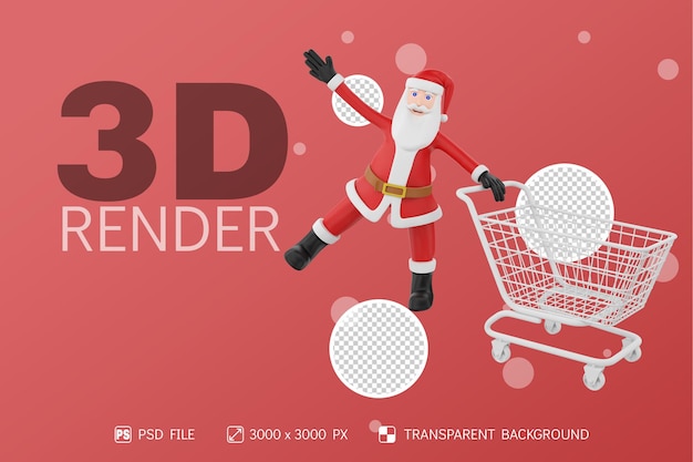 santa front view with shopping cart 3D Character isolated background