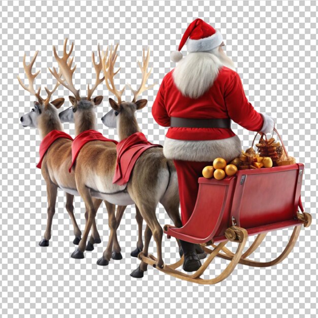 PSD santa getting his reindeer ready to fly vintage transparent background