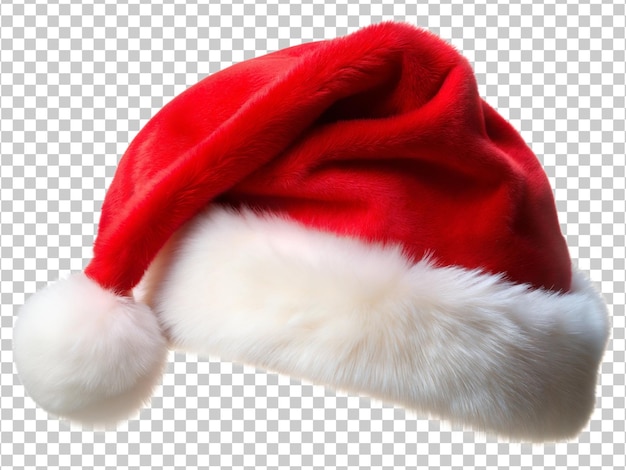 PSD santa hat with white fur trim isolated transparent background