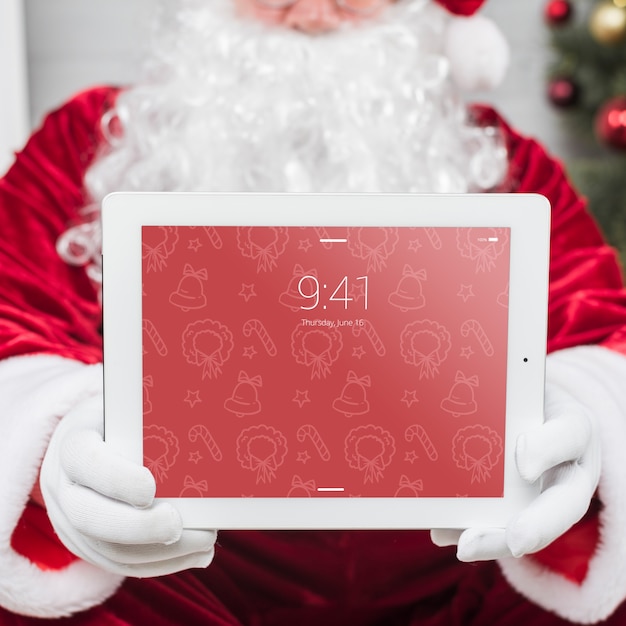 Santa presenting tablet mockup