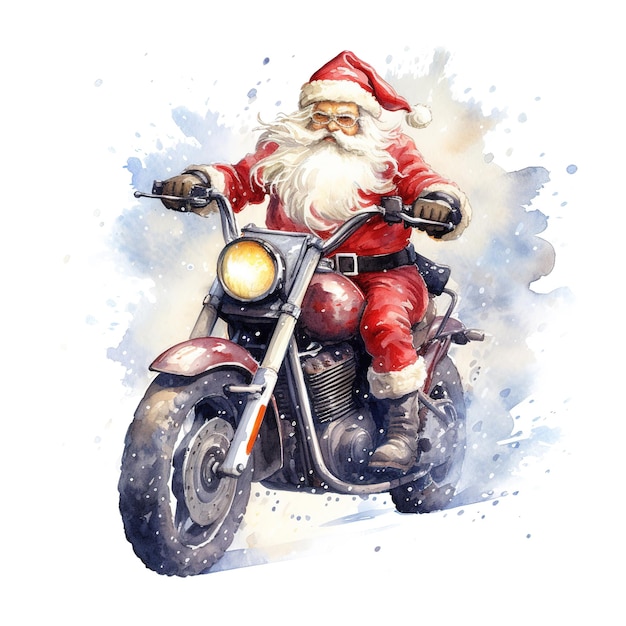 Santa riding a Bike For Christmas Event Watercolor Style AI Generated