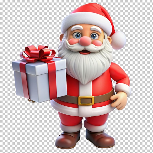 Santa with gift box cartoon on transparent background