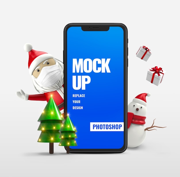 Santa with snowman smartphone mockup advertising