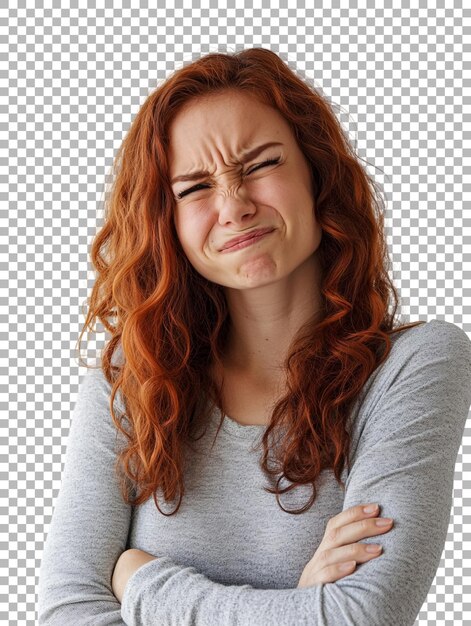 PSD sarcastic smiling woman with attitude for expressive context isolated against a transparent background