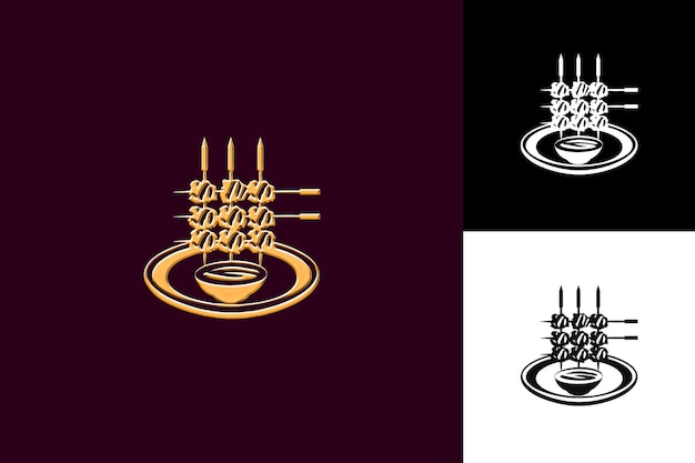 PSD satay food icon with a skewer of grilled marinated meat such flat illustration food vector design