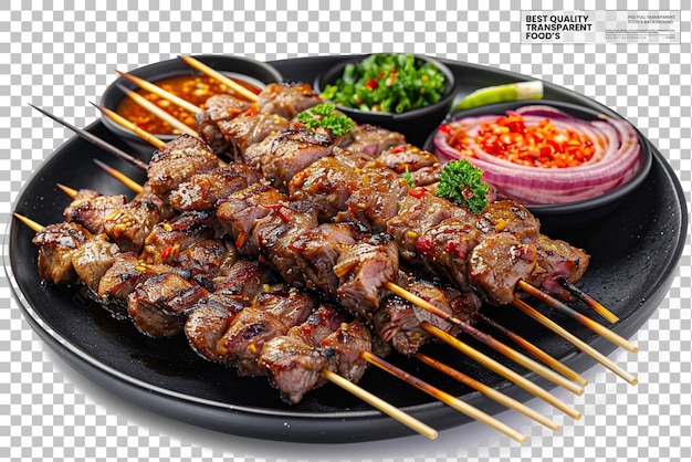 Sate Padang Padang Style Skewered Beef Satay Served on Transparent Background