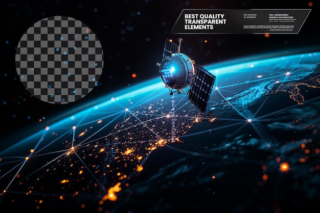 PSD satellite network in space concept for wireless internet on transparent background