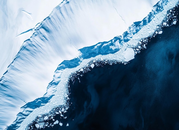 PSD a satellite view of an ice shelf with white space on the left side and dark blue water below