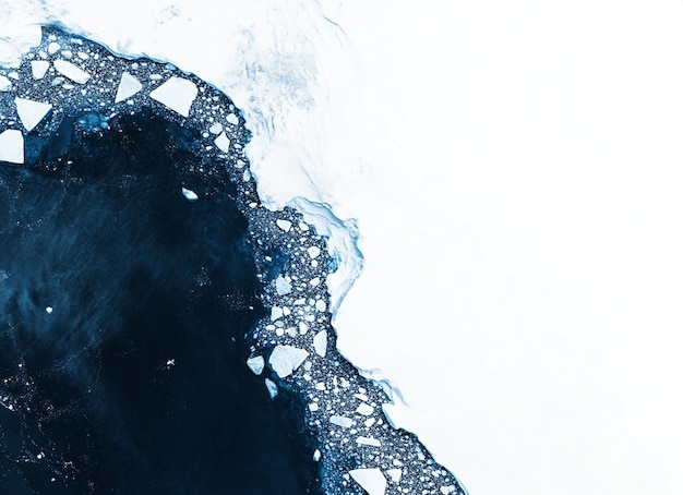 PSD a satellite view of an ice shelf with white space on the left side and dark blue water below