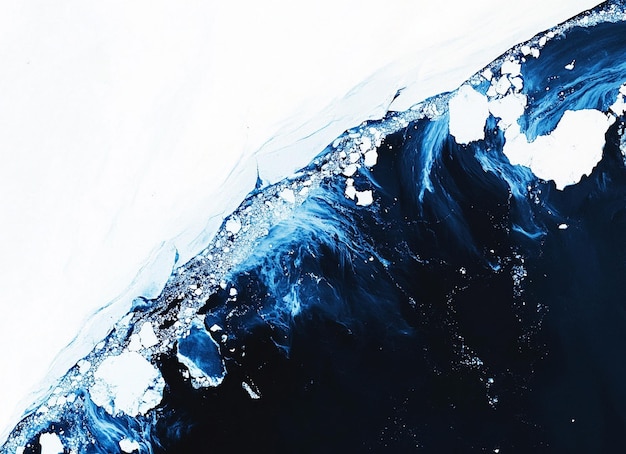 PSD a satellite view of an ice shelf with white space on the left side and dark blue water below