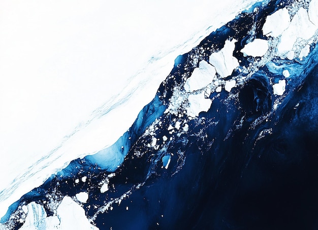 PSD a satellite view of an ice shelf with white space on the left side and dark blue water below