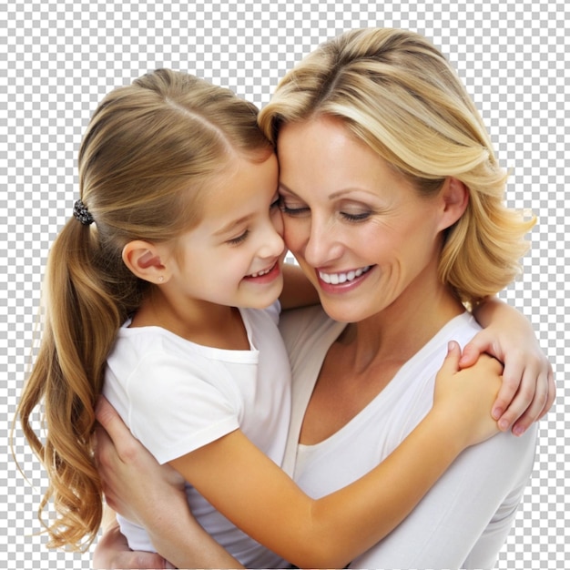 PSD satisfied mom with daughter isolated on a transparent background