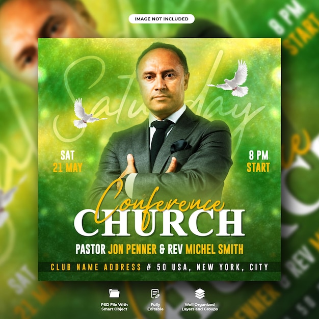 Saturday church night flyer and social media banner template