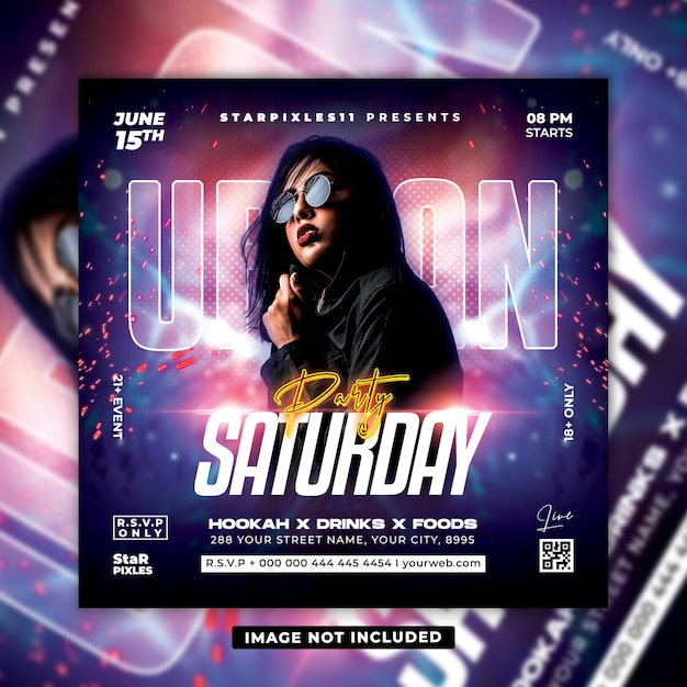 Saturday Club dj party flyer event poster template