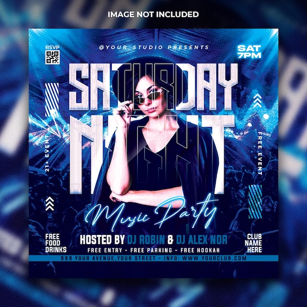 Saturday club night party flyer and social media post template