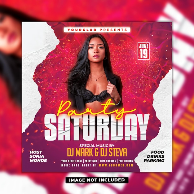 Saturday event dj party flyer social media post and web banner