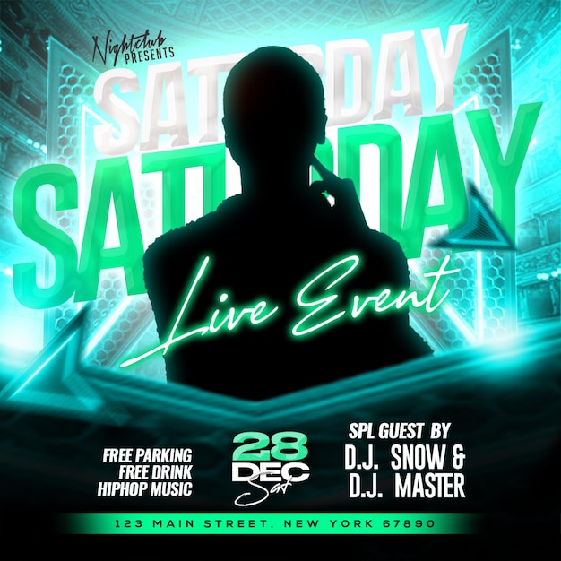 Saturday live event party social media post PSD