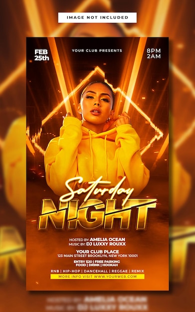 Saturday night music event for vertical flyer template