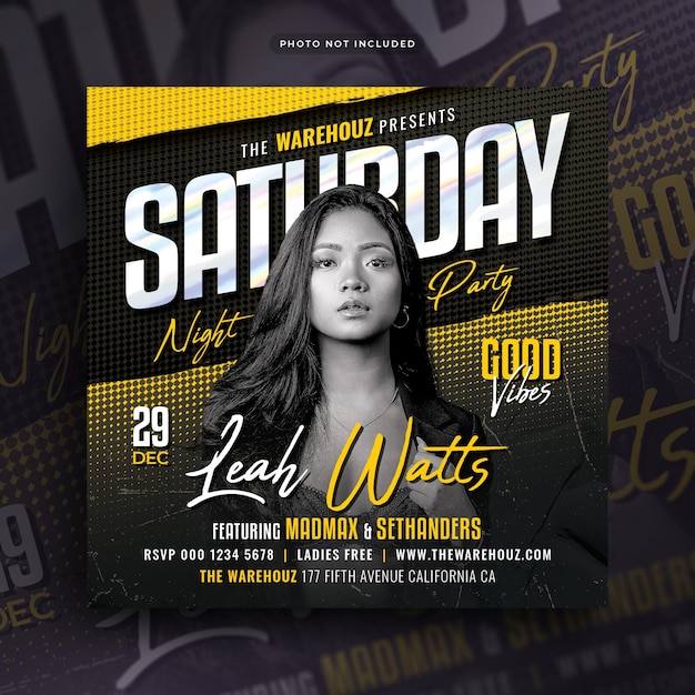 Saturday Night Party Flyer Social Media Post and Web Banner