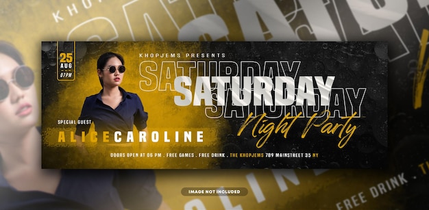 Saturday party facebook timeline cover and web banner template Premium Psd