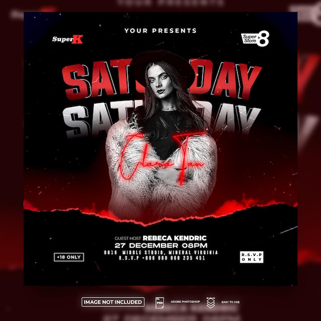 Saturday Party Or Night Club Party Event Flyer Or Social Media Post Template