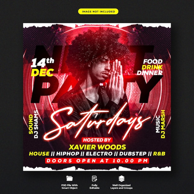 Saturdays dj club night party social media web banner template