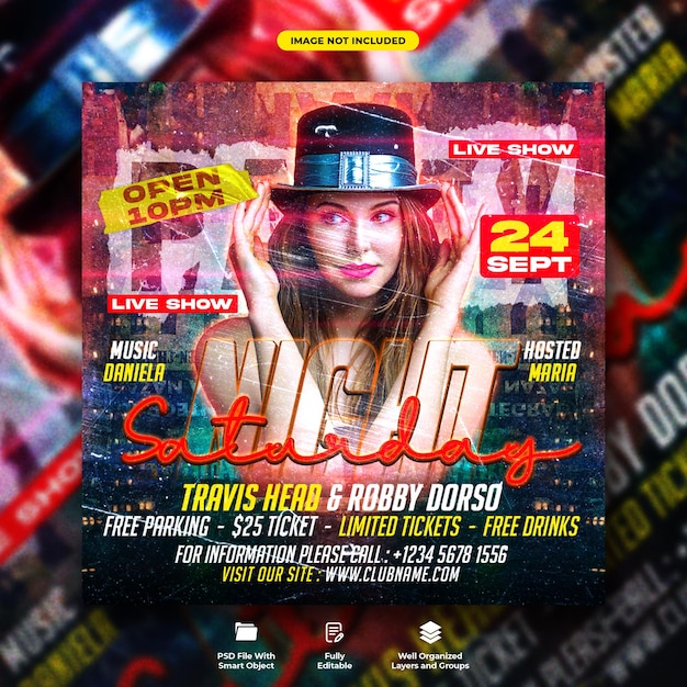 Saturdays night party flyer and social media web banner template