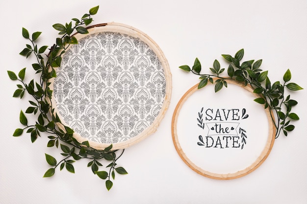 Save the date mock-ups with leaves