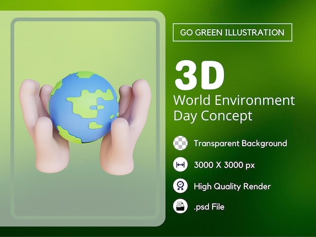 Save Earth With Hand Care 3D Illustration Premium PSD