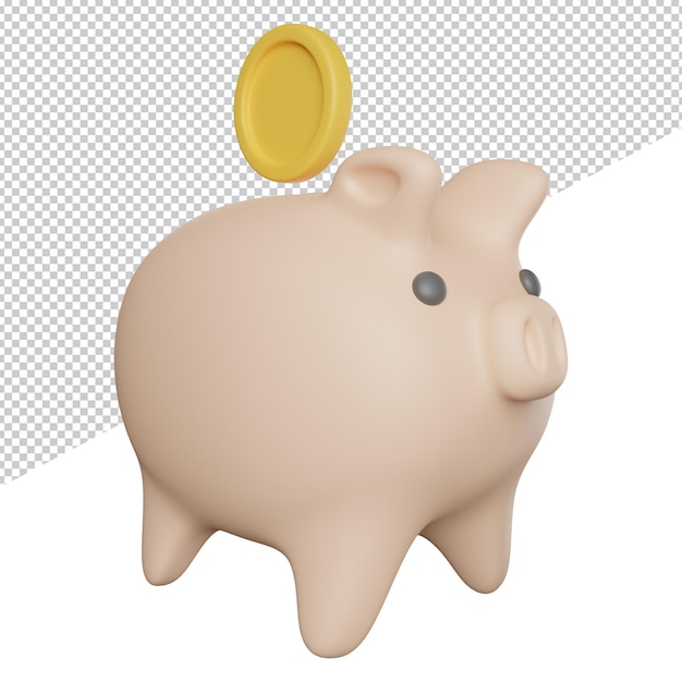 Savings Money Piggy side view 3 rendering icon illustration on transparent background