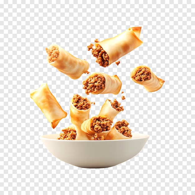 PSD savory rolls with ground meat filling isolated on a transparent background