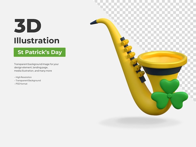 Saxophone icon 3d Saint Patrick39s Day holiday music instrument illustration