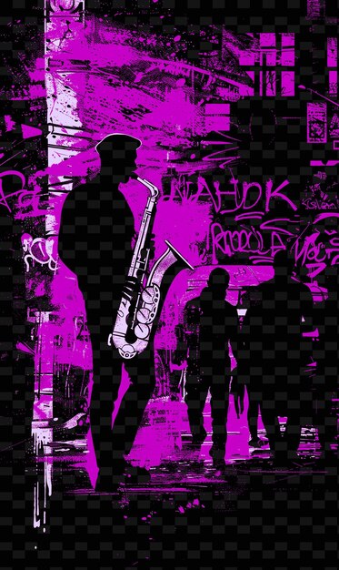 Saxophonist on a Bustling Street Corner With Passersby and G Illustration Music Poster Designs