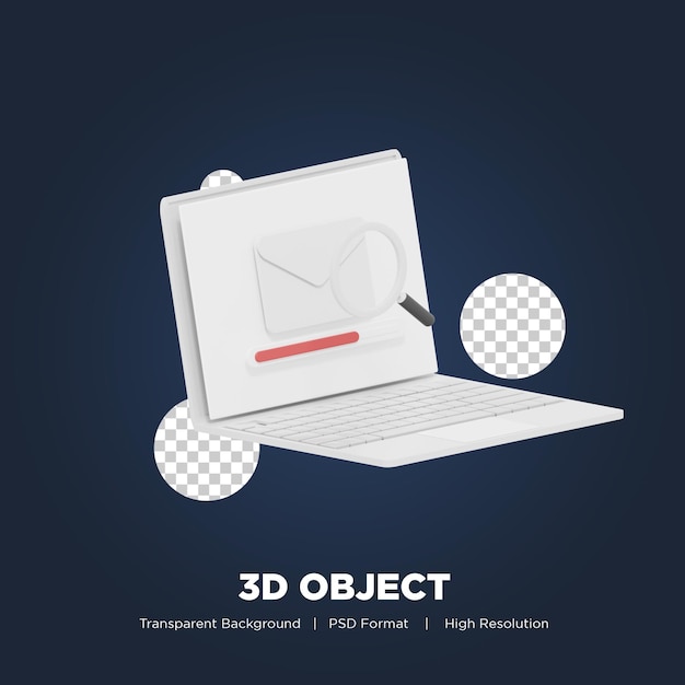 Scan or search mail concept in 3d render with transparant background Premium Psd