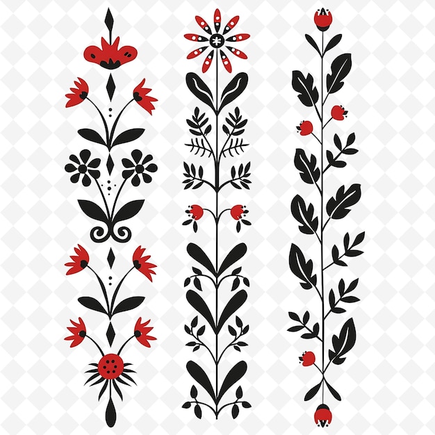 PSD scandinavian folk art borderlines design with flower and lea png unique stylized motifs designs