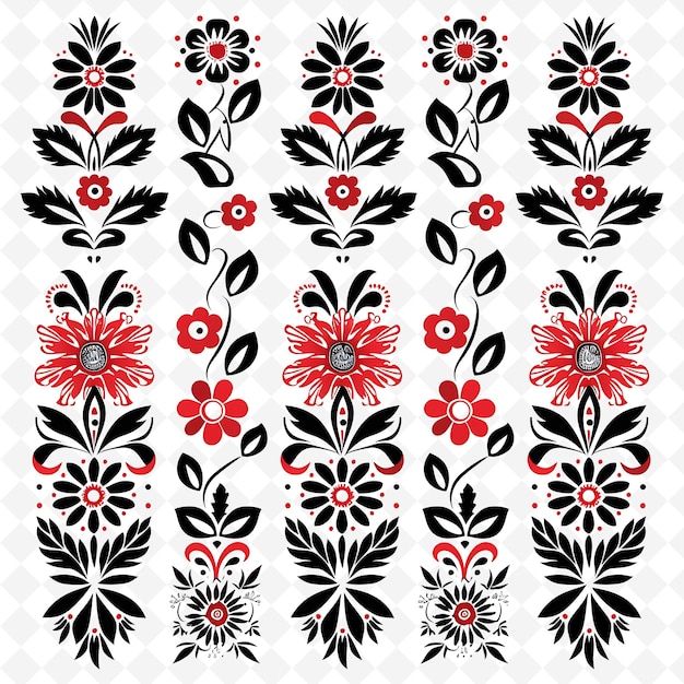 Scandinavian Folk Art With Acanthus Leaves Borderline Design PNG Unique Stylized Motifs Designs