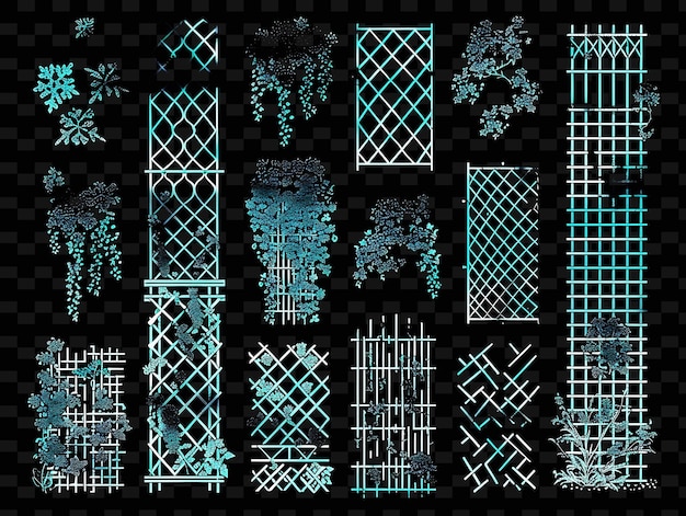 PSD scandinavian style trellises pixel art with clean lines and creative texture y2k neon item designs