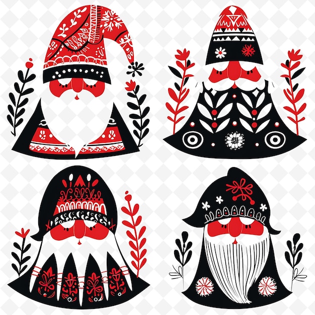 PSD scandinavian tomte with traditional folk patterns borderline png unique stylized motifs designs