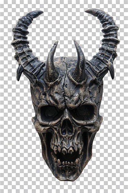 PSD scary demon skull with horns isolated on transparent