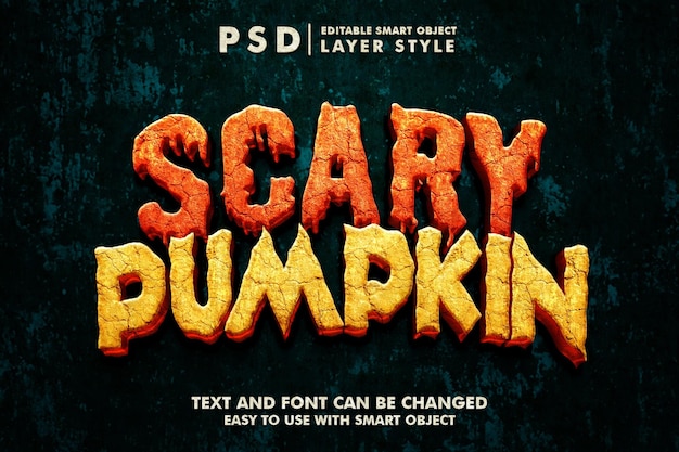 Scary Pumpkin 3d realisitc text effect premium psd with smart object