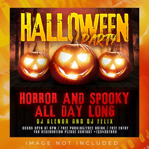 Scary Spooky Halloween party Invitation flyer social media post Instagram banner template design PSD