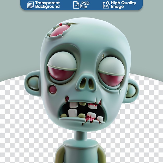 Scary Zombie Head A Simple 3D Cartoon Render Ideal for Halloween Character