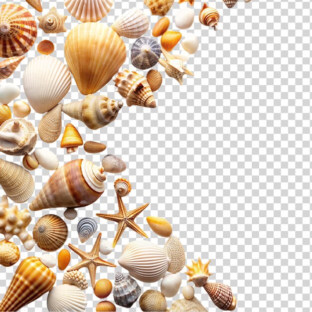 PSD scattered seashells isolated on transparent background