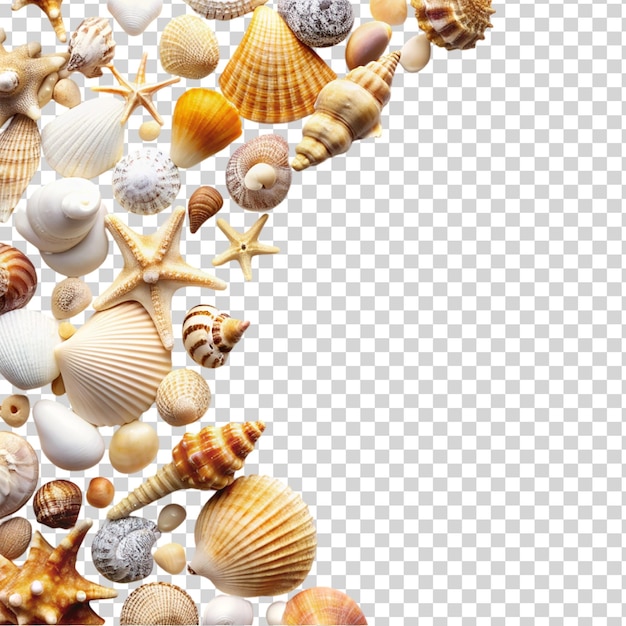 PSD scattered seashells isolated on transparent background