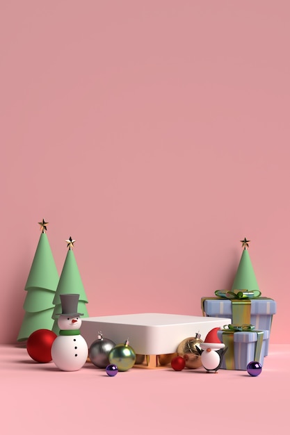 Scene of Christmas podium with Santa Claus 3d rendering